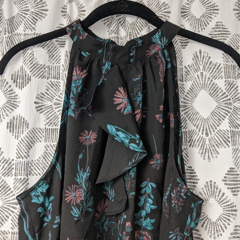Black ruffle floral halter top